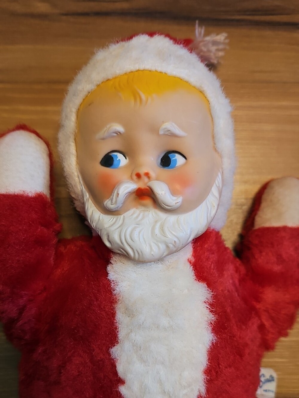Vintage 1955 Knickerbocker Baby Santa Plush Rubber Face Mid Century Christmas - Picture 2 of 5